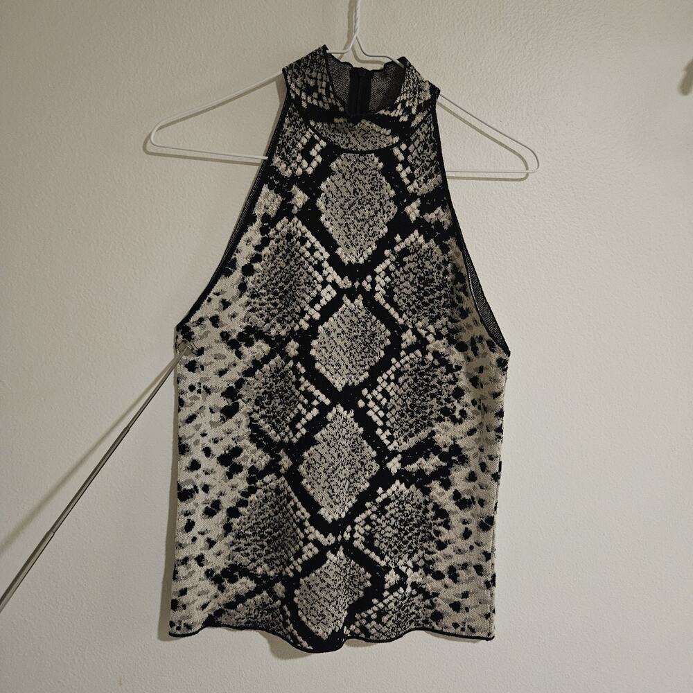Zara Knit Black Silver Snake Weave Halter Neck Top M Sexy Date Night Holiday EUC